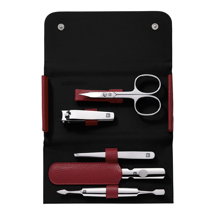 CLASSIC, 5-pc, Leather Snap Fastener Case, Red, large 1