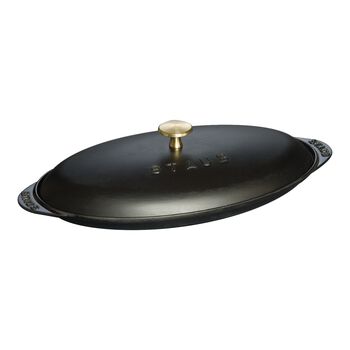 12.25 inch, oval, Covered Fish Pan, black matte,,large 1