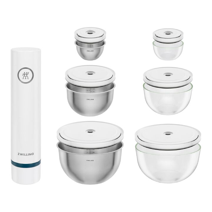 Fresh & Save BOWLS, Vacuum bowl set S/M/L / 13 Piece, glass, transparent-white, large 1