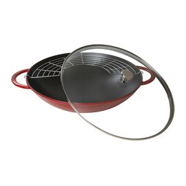 Staub Specialities, 37 cm / 14.5 inch cast iron Wok with glass lid, cherry - Visual Imperfections