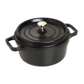 Staub 鋳物ホーロー鍋, ピコ・ココット 22 cm, ラウンド, ブラック, 鋳鉄