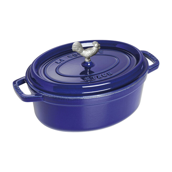 Cast Iron, 5.75 qt, Oval, Coq Au Vin Dutch Oven, Dark Blue, large 1