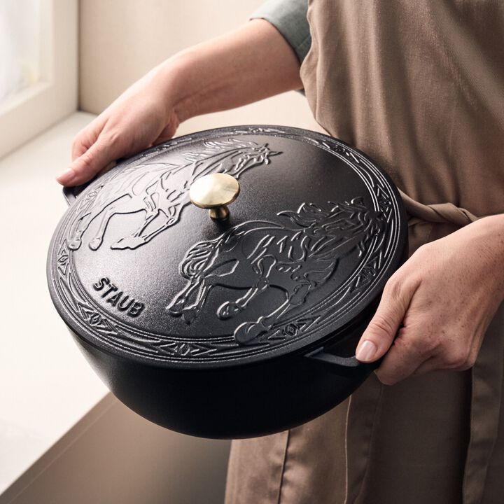 La Cocotte, 5 qt, Essential French Oven with Horse Lid, Matte Black, large 2