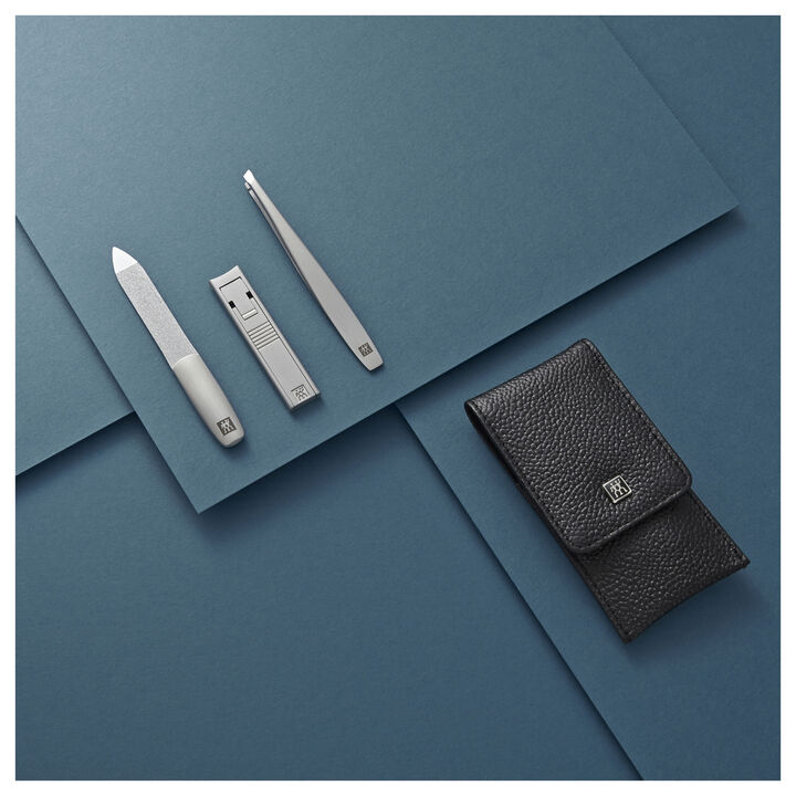 TWINOX, 3-pcs Calf leather Snap fastener case black, large 3