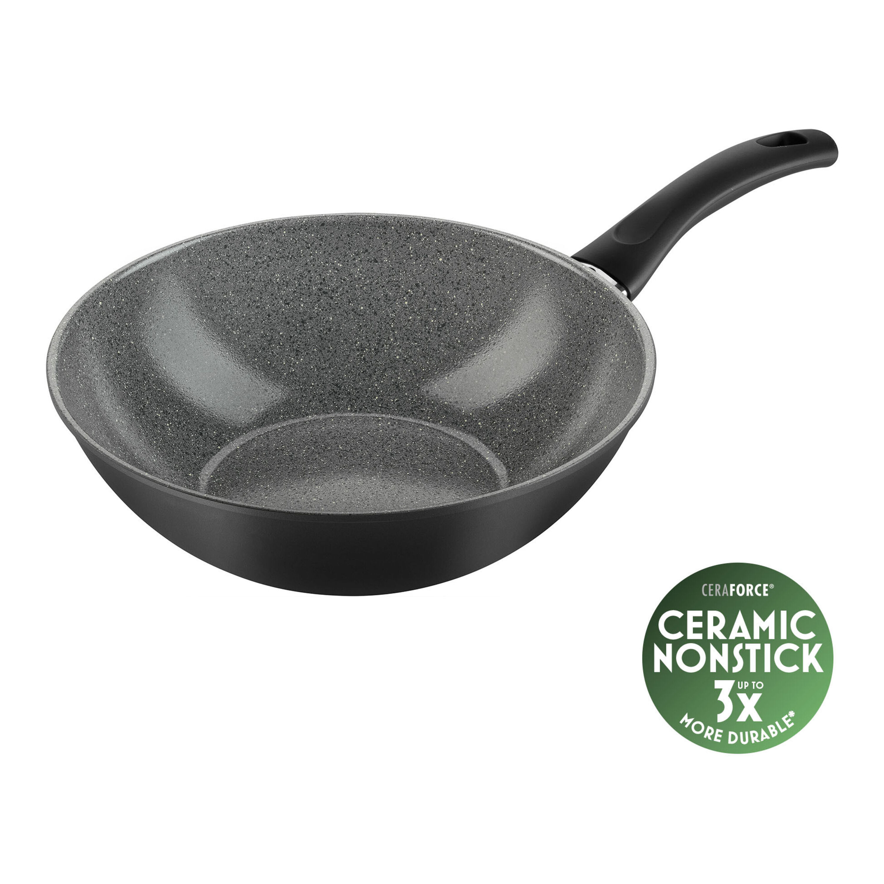 BALLARINI Bari Wok, 28 cm, Aluminium, Keramische Antihaftbeschichtung - Farbe: Steinoptik Grau