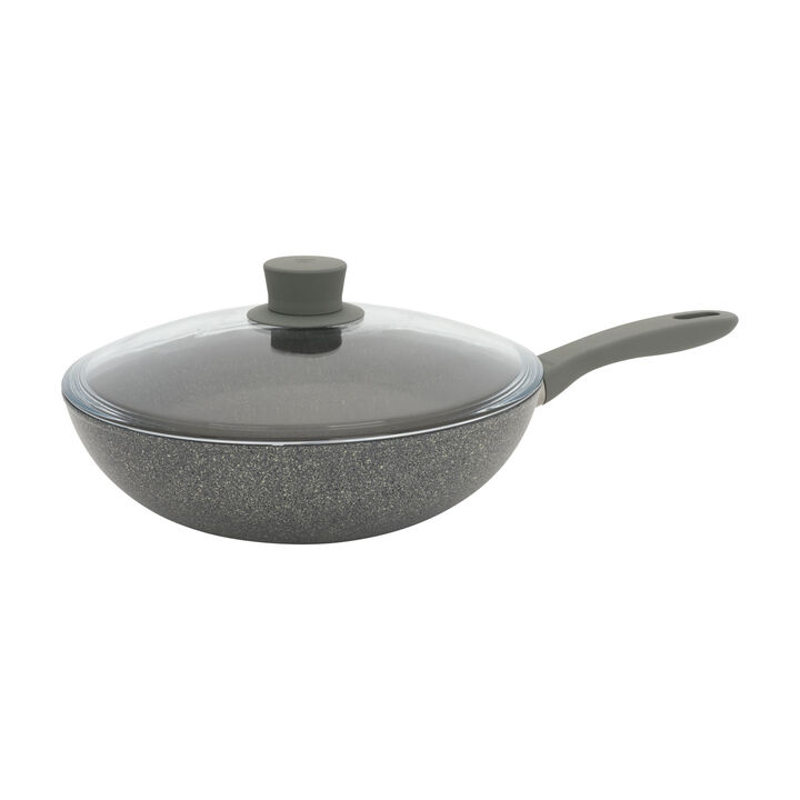 Parma Plus, 11-inch, Aluminum, Nonstick Wok With Lid, Grey, large 1