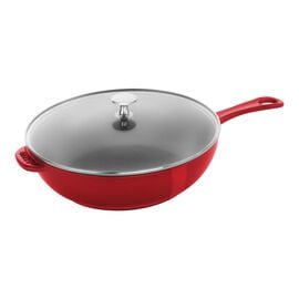 Staub Cast Iron - Fry Pans/ Skillets, 10-inch, Daily pan with glass lid, cherry