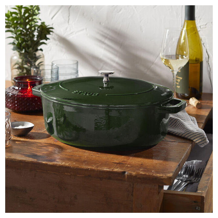 Cast Iron, 6.25 qt, Wide Oval Dutch Oven, basil - Factory Second, large 2