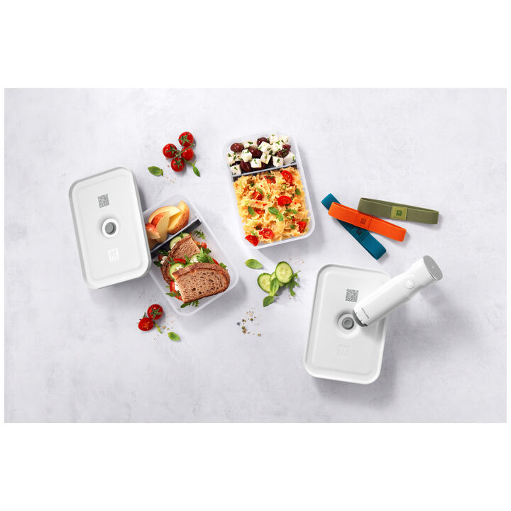 Set boîtes sous-vide & pompe, 7-pcs. /L flat, semi transparent-gris / blanc, Plastique, large 3