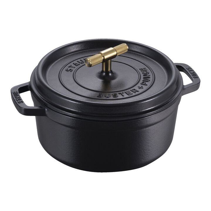 Cast Iron, 4 qt, Round, Dutch Oven Buster And Punch, Black Matte, large 1