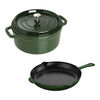 3-pc, Cocotte and Fry Pan Set, basil,,large