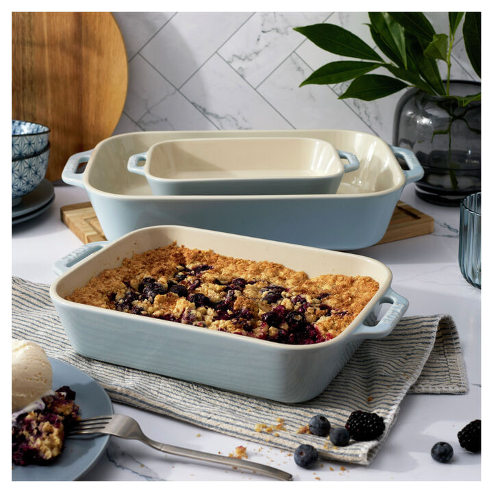 Stoneware, 3-pc, Rectangular Baking Dish Set, light blue, large 2