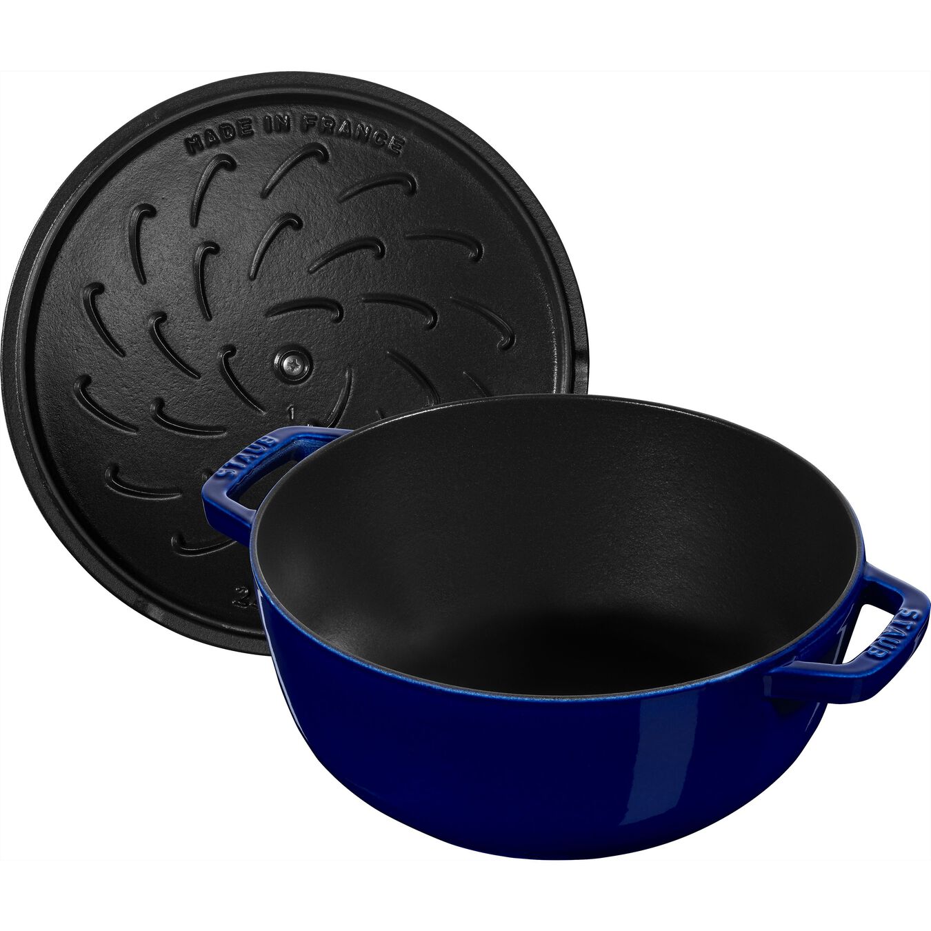 3.6 l cast iron round French Oven, lily decal, dark-blue - Visual Imperfections,,large 5