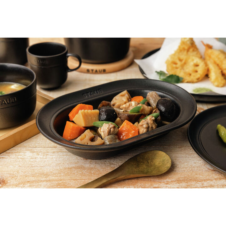 Dining Line, オーバルプレート 25 cm, セラミック, ブラック, large 2