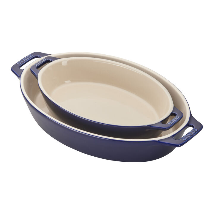 Stoneware, 2-pc, Oval Baking Dish Set, dark blue, large 2