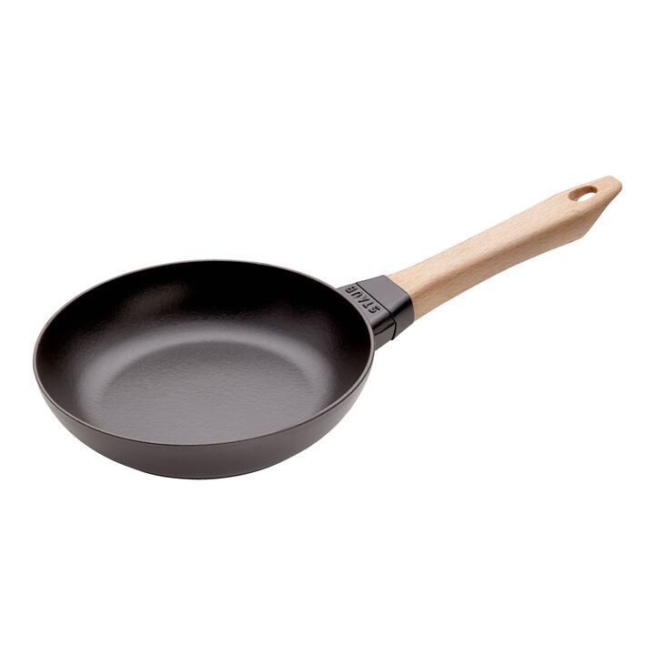 Cast Iron, 8-inch, Frying Pan With Wooden Handle, Black Matte, large 1
