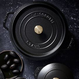 Cocotte 28 cm, rund, Schwarz, Gusseisen