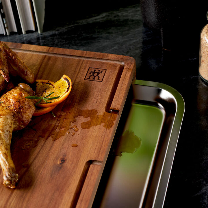 BBQ+, 17-inch x 14-inch Cutting Board With Tray, Acacia , large 4