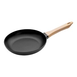 Frigideira com pega de madeira 24 cm, Ferro fundido, Preto