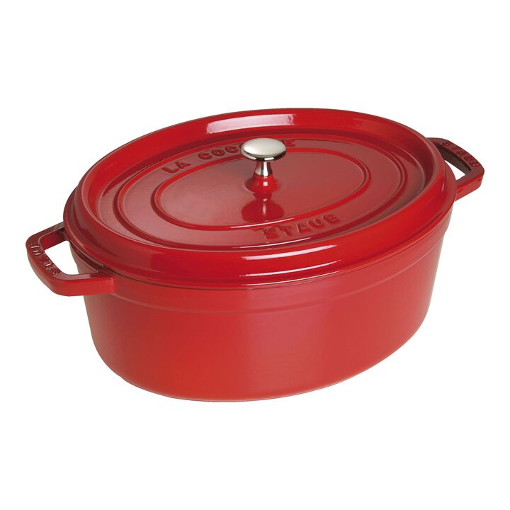 Cast Iron, 5.75 qt, Oval, Dutch Oven, Cherry, large 1
