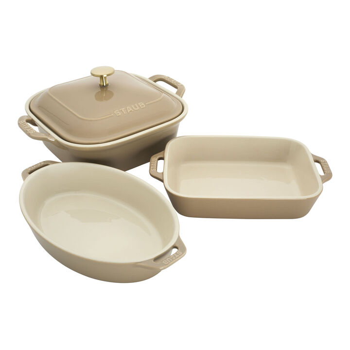 Stoneware, 4-pc, Mixed Baking Dish Set, sesame, large 1