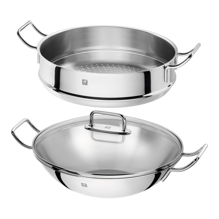 Plus, 3 Piece 18/10 Stainless Steel wok with steamer and lid, large 1