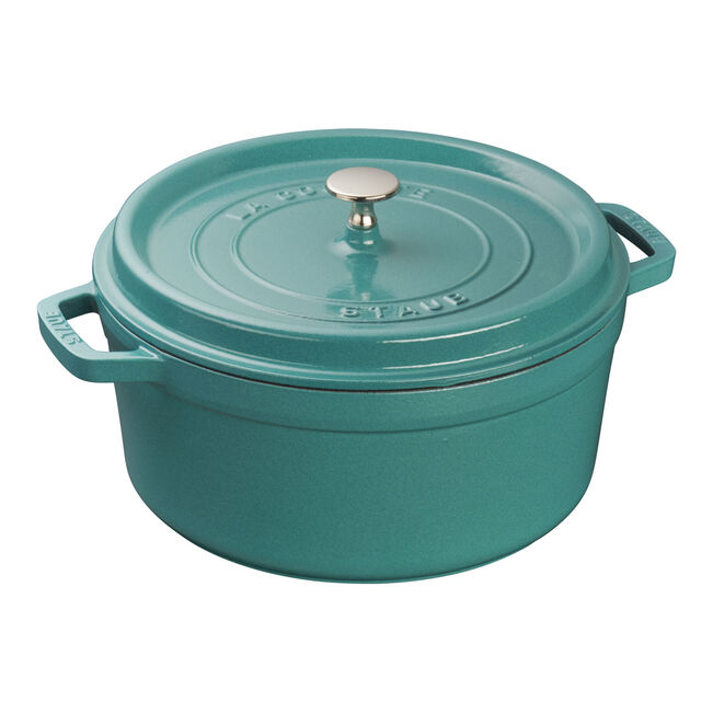 5.5 qt, Round, Cast Iron, Dutch Oven, Turquoise