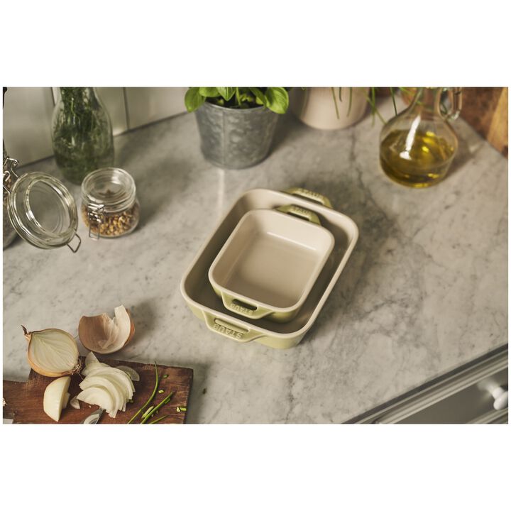 Ceramique, レクタンギュラーディッシュセット マカロングリーン 2-個, large 4