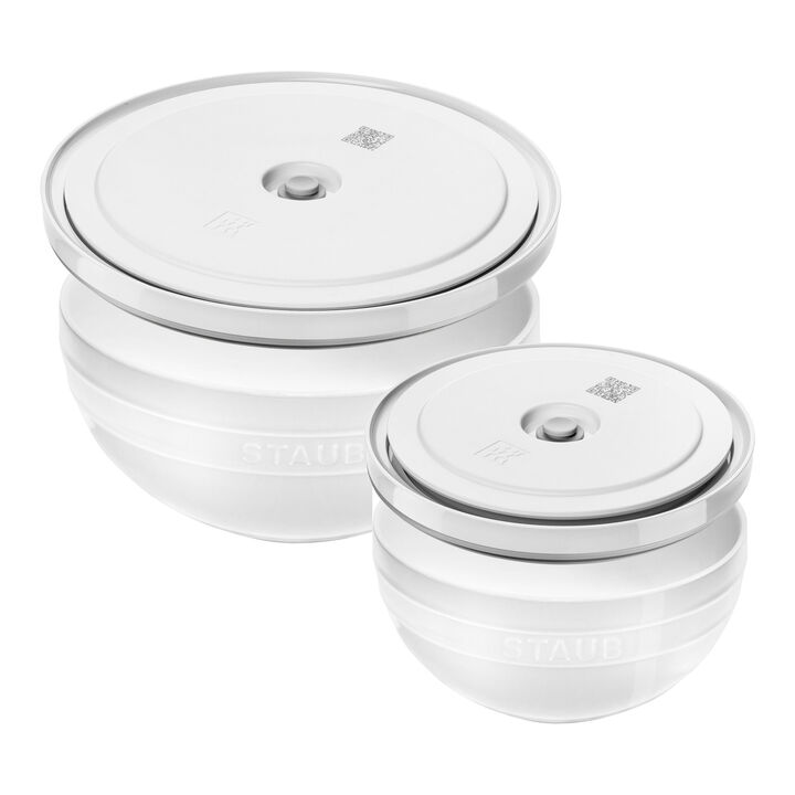 Fresh & Save BOWLS, Schüssel-Set mit Vakuumdeckeln, 18 cm/ 24 cm/ 4-tlg., Weiß, Keramik, large 1