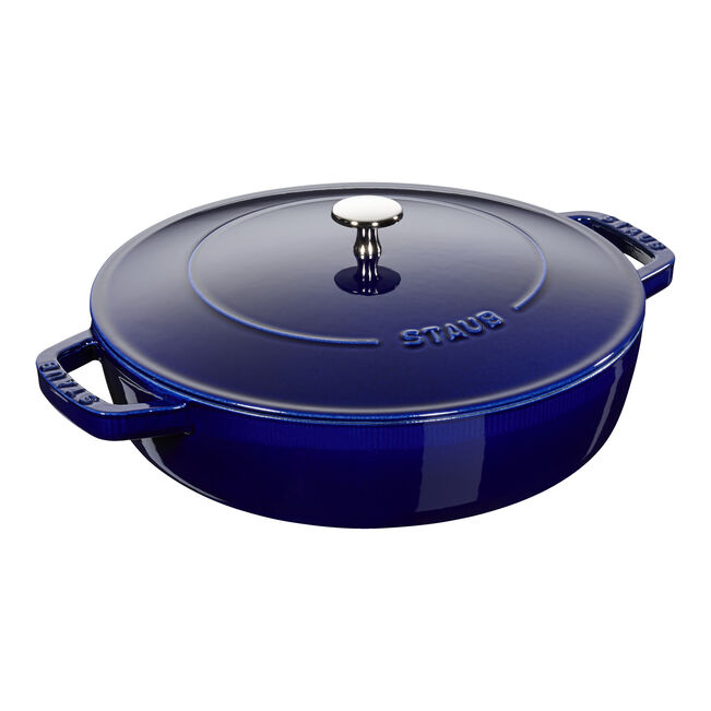 4 qt, Cast Iron Braiser With Lid, Dark Blue