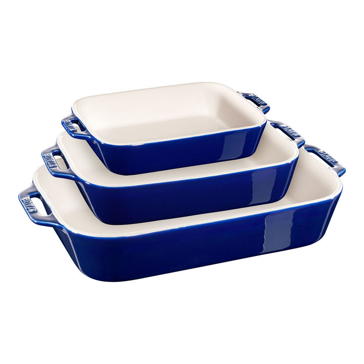 Stoneware, 3-pc, Rectangular Baking Dish Set, dark blue, large 1