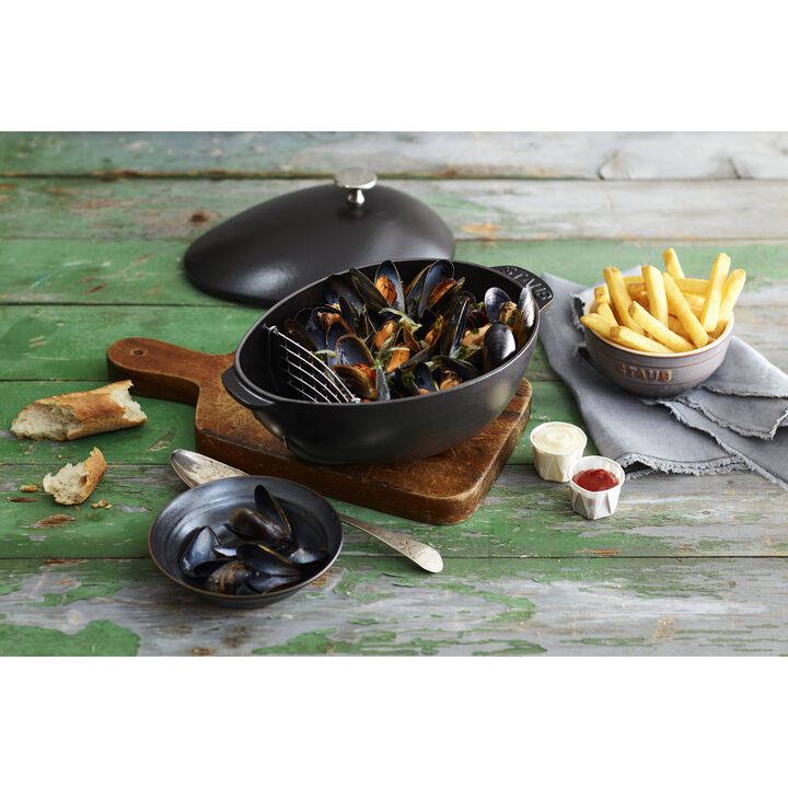 Cast Iron, 2 qt, Cast Iron, Mussel Pot, Black Matte, large 2