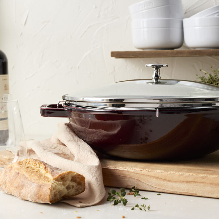 Specialities, 30 cm Cast iron Wok with glass lid grenadine-red, large 3