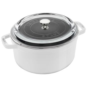 4 qt, round, Glass Lid Cocotte, white,,large 1