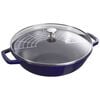 30 cm / 12 inch cast iron Wok with glass lid, dark-blue,,large