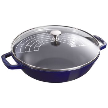 30 cm / 12 inch cast iron Wok with glass lid, dark-blue,,large 1