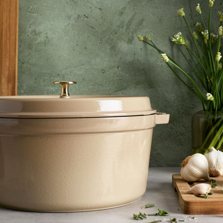 Cast Iron, 7 qt, Round, Cocotte, Sesame - Factory Second, large 3