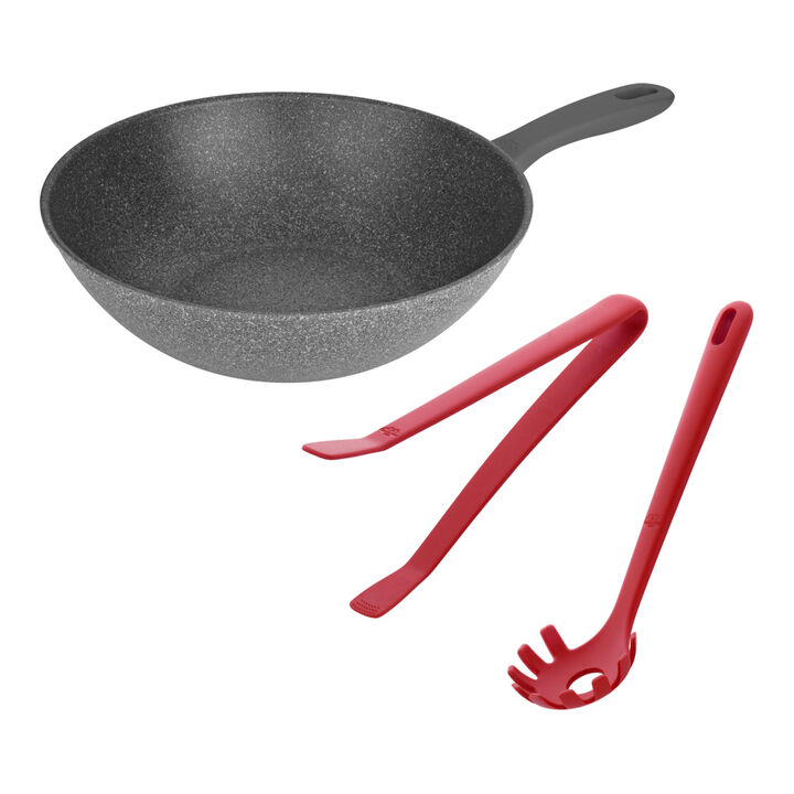 Murano, Wokpanna 30 cm med 2 köksredskap i röd silikon, large 1