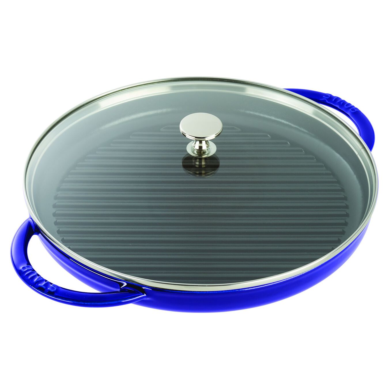 round, Grill pan with glass lid, dark blue,,large 2