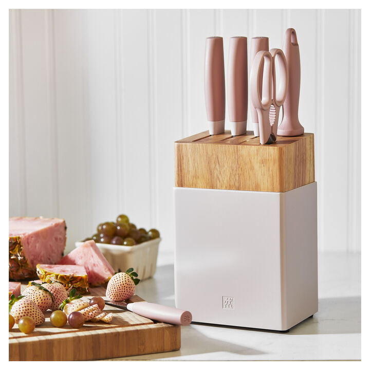 Now S, 7-pc, Knife block set, pink, large 2