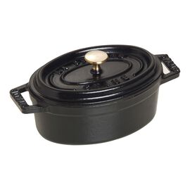 Staub 鋳物ホーロー鍋, ピコ・ココット 11 cm, オーバル, ブラック, 鋳鉄