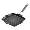 24 x 24 cm square Cast iron Grill pan with pouring spout black,,large
