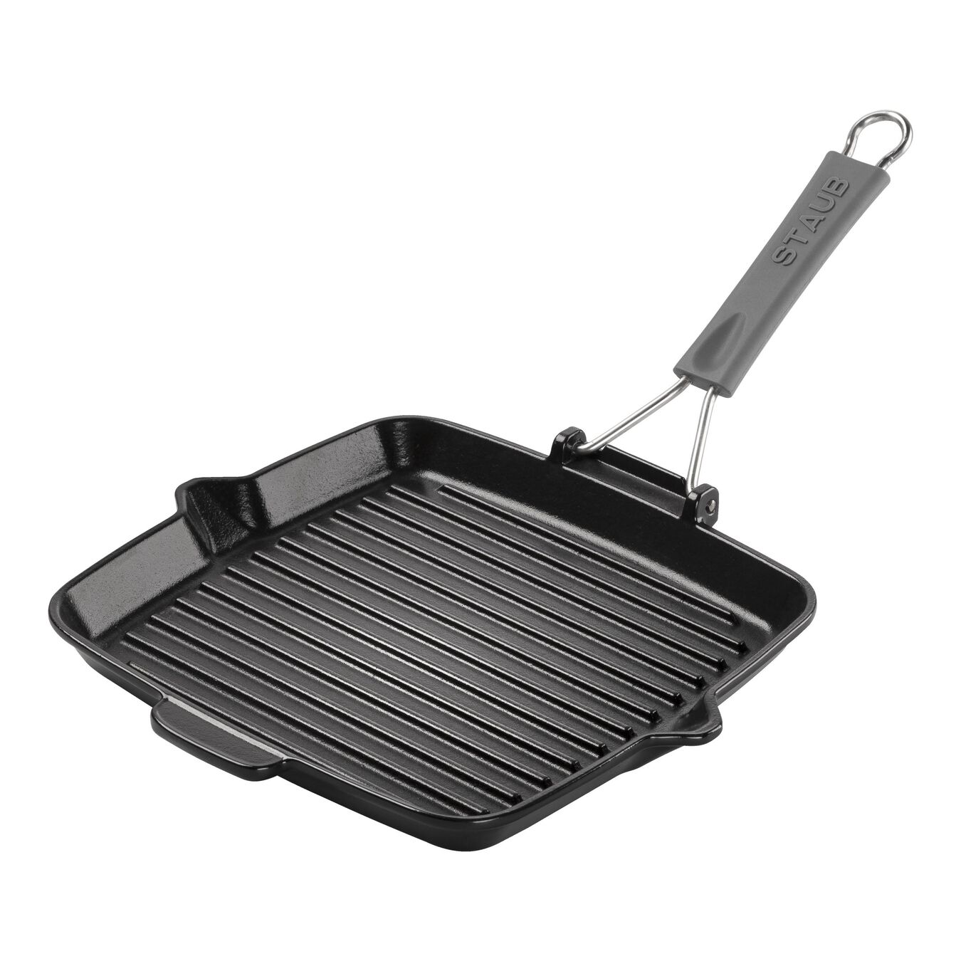 24 x 24 cm square Cast iron Grill pan with pouring spout black,,large 1