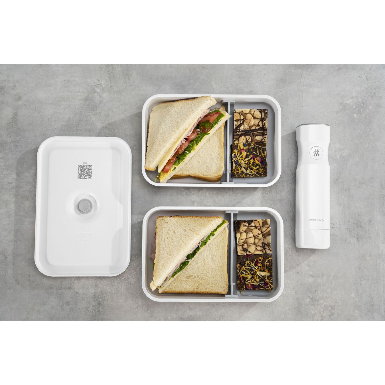 L Flat Vacuum lunch box, plastic, white-grey,,large 10