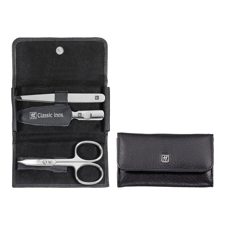Classic Inox, 3-pc, Leather Snap Fastener Case, Black Matte, large 1