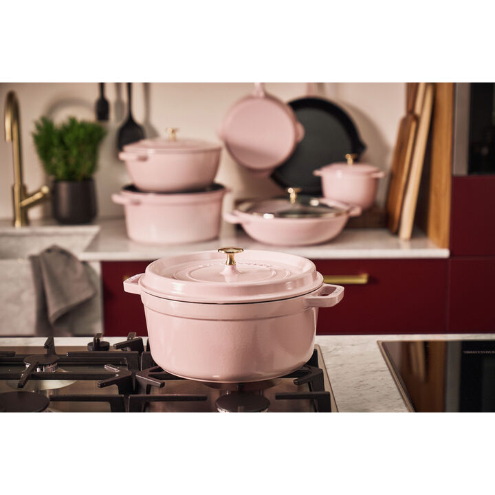 Cast Iron, 5.5 qt, Round, Cocotte, Pink Peony - Factory Second, large 2