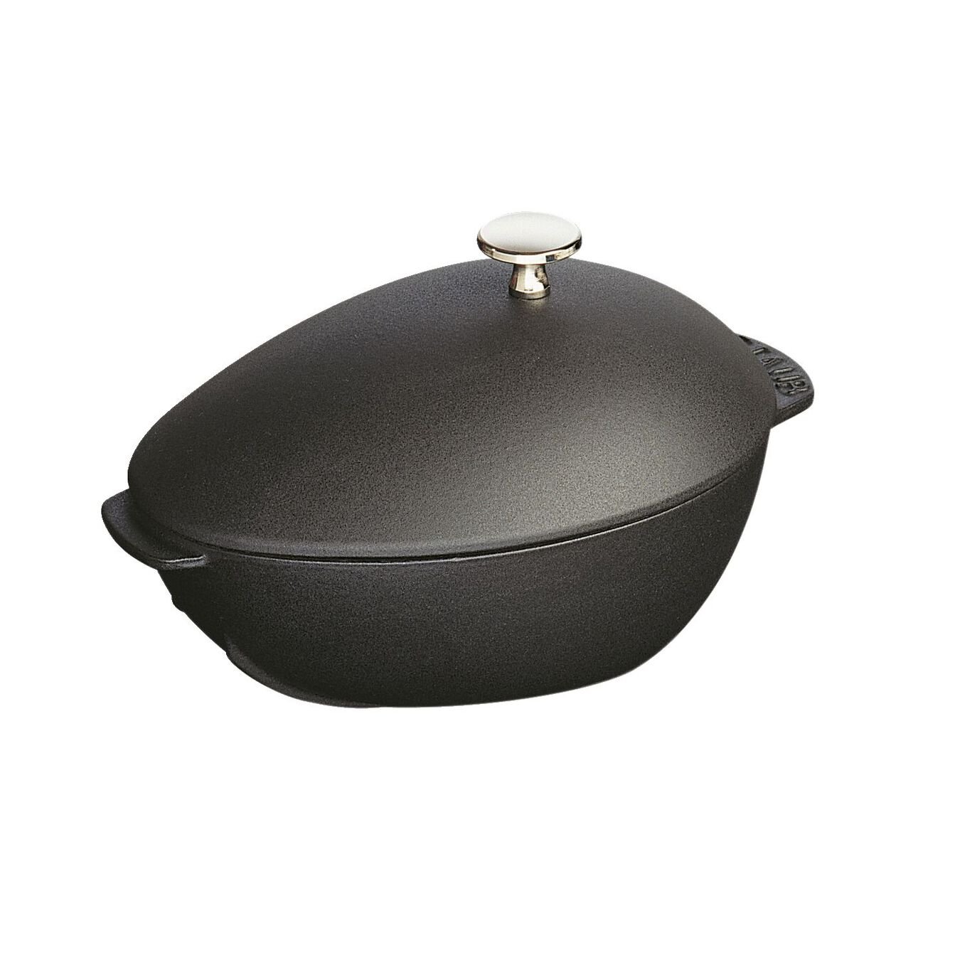 25 cm oval Cast iron Mussel pot black,,large 2