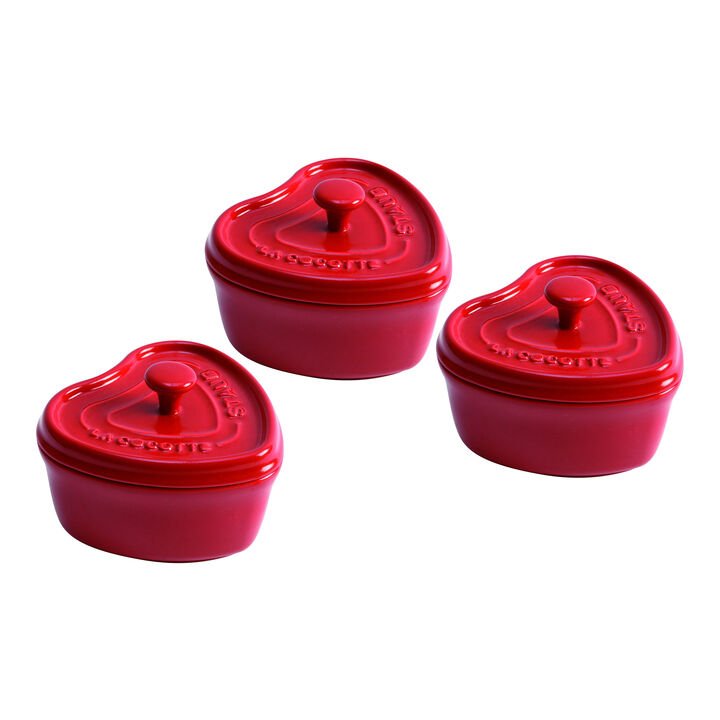 Ceramic, 3-pc, Cocotte set, cherry, large 1