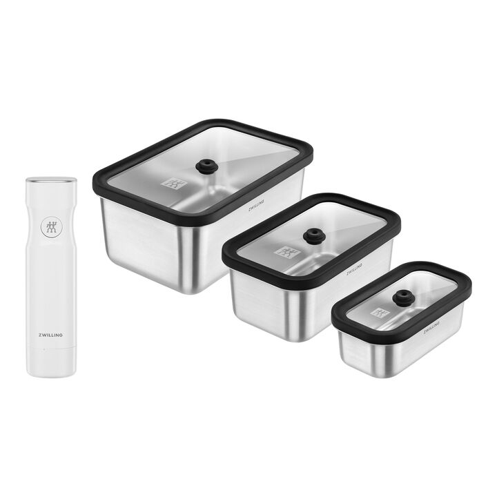 Fresh & Save, Set de boîtes sous vide en acier inoxydable avec pompe, 7-pcs. / S/M/L, gris / blanc, acier inoxydable, large 1