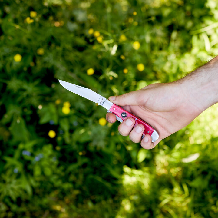 Outdoor, 3.5-inch, Trapper Folding Pocket Knife, Red Smooth Bone, large 4